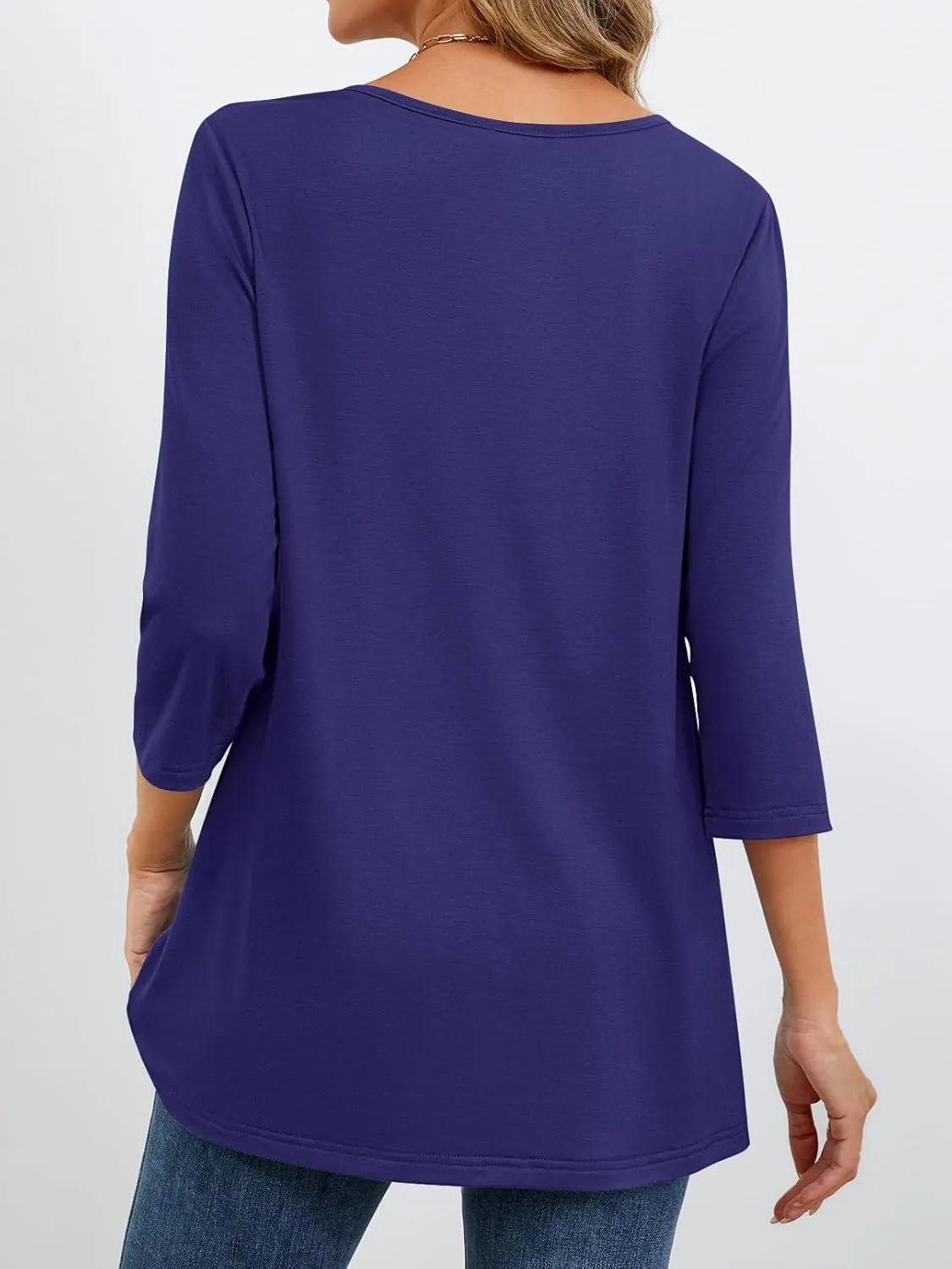 MEROKEETY 3/4 Length Sleeve Womens Tops Summer Casual Pleated Tunic Tops Loose Fit Shirts Blouses