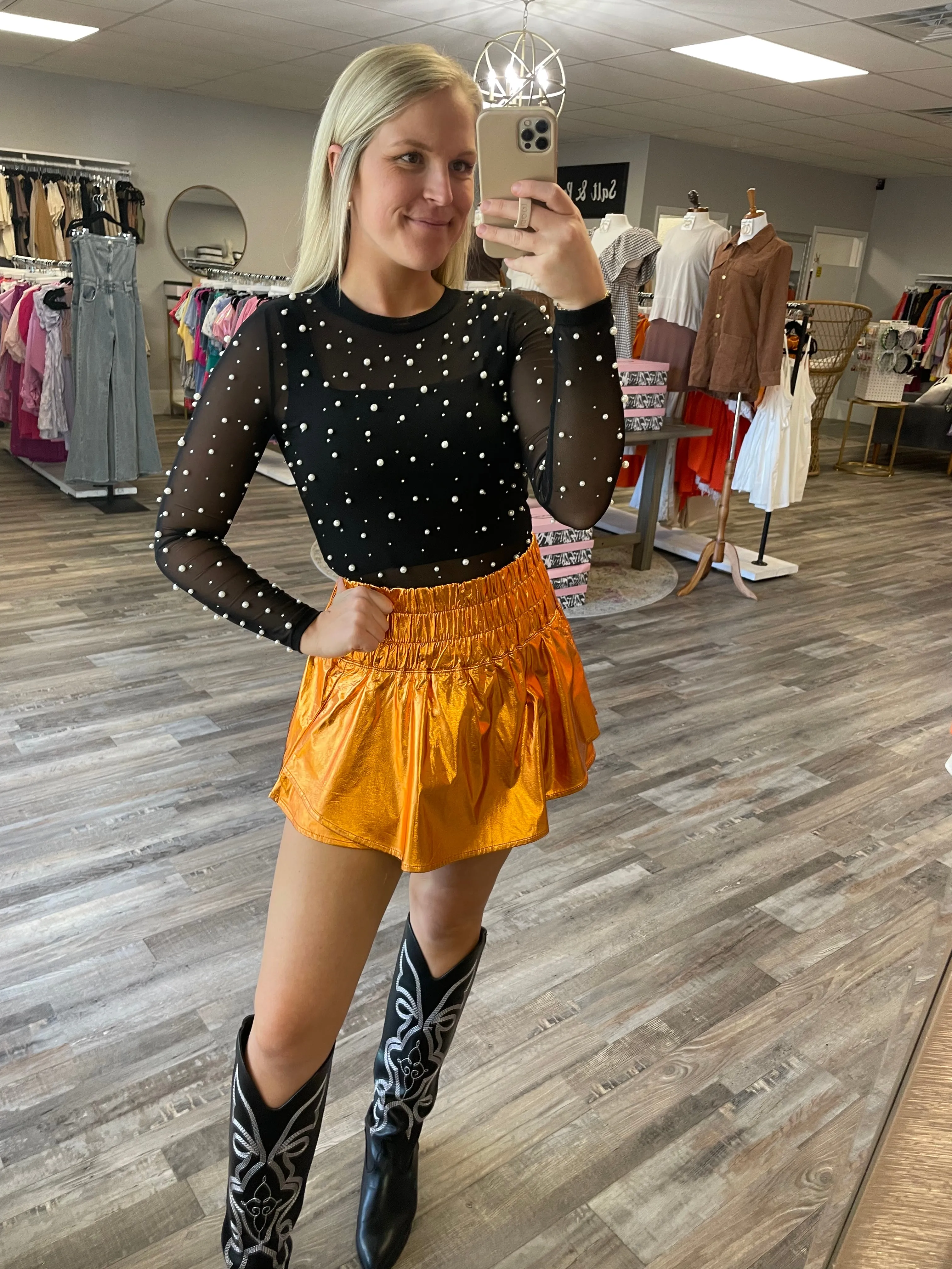 Metallic Sporty Skort - Orange