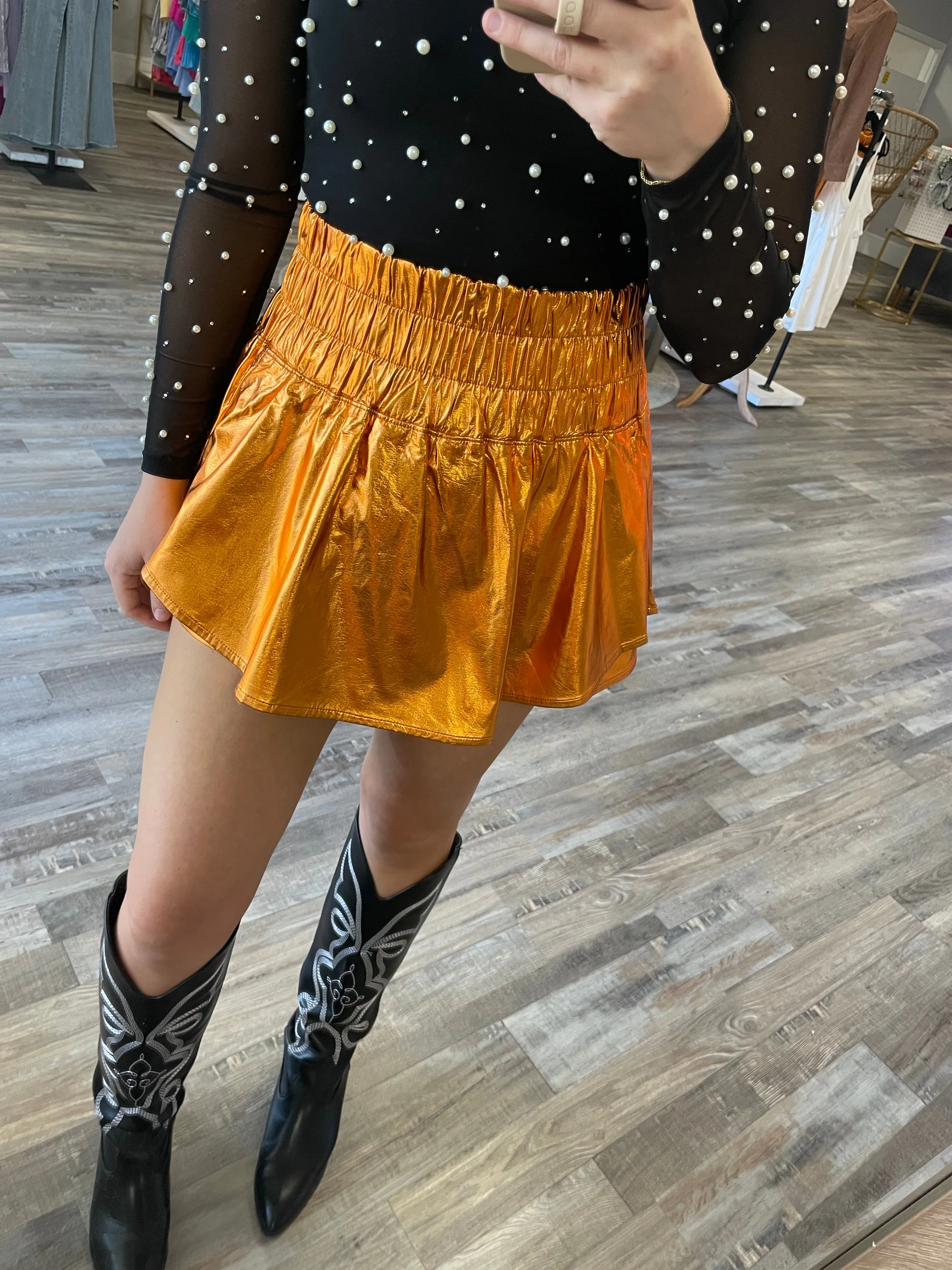Metallic Sporty Skort - Orange