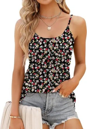 Micoson Women Scoop Neck Tank Tops Sleeveless Adjustable Spaghetti Strap Camisole Casual Pleated Basic Shirt