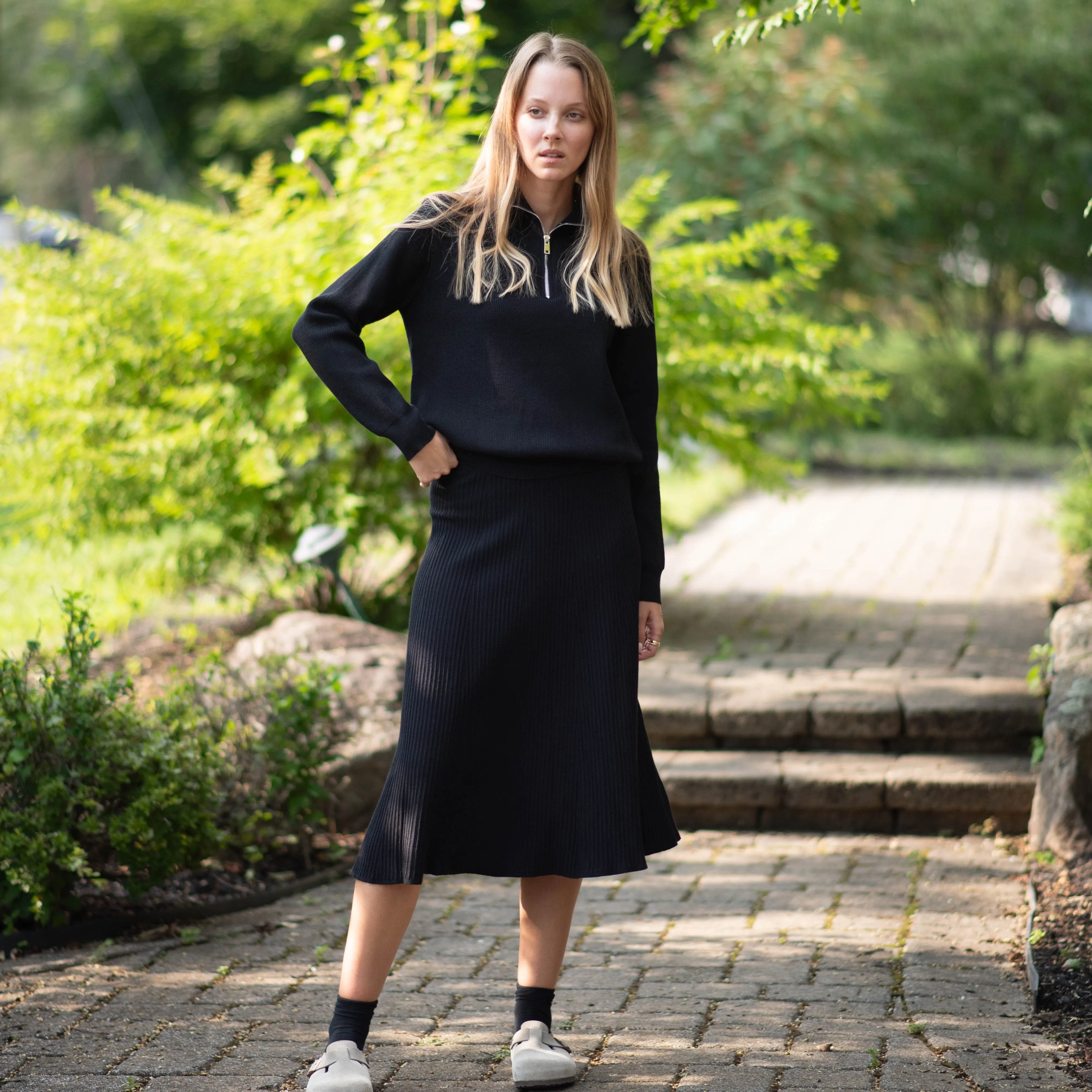 Midi Knit Skirt | Black  [Final Sale]