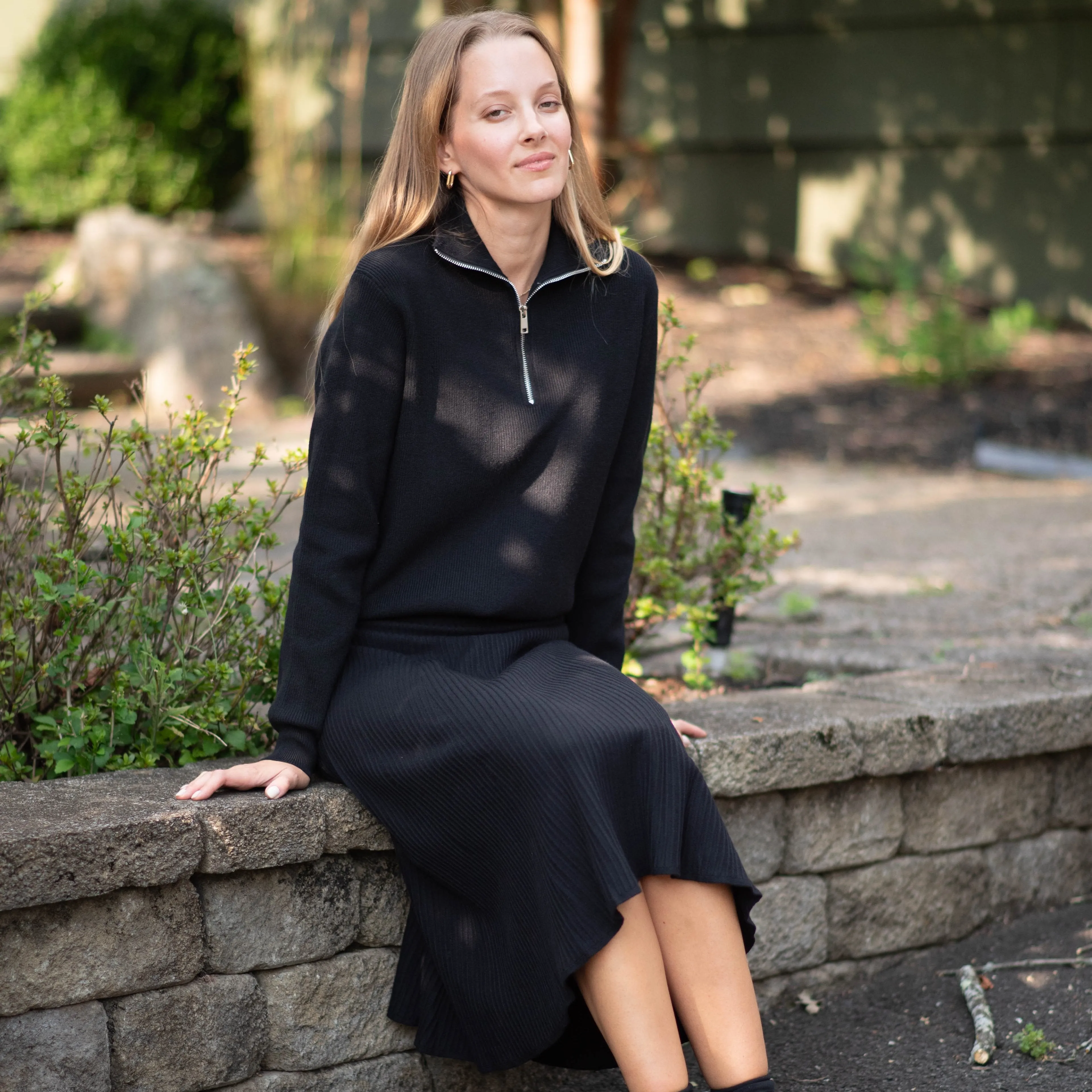 Midi Knit Skirt | Black  [Final Sale]