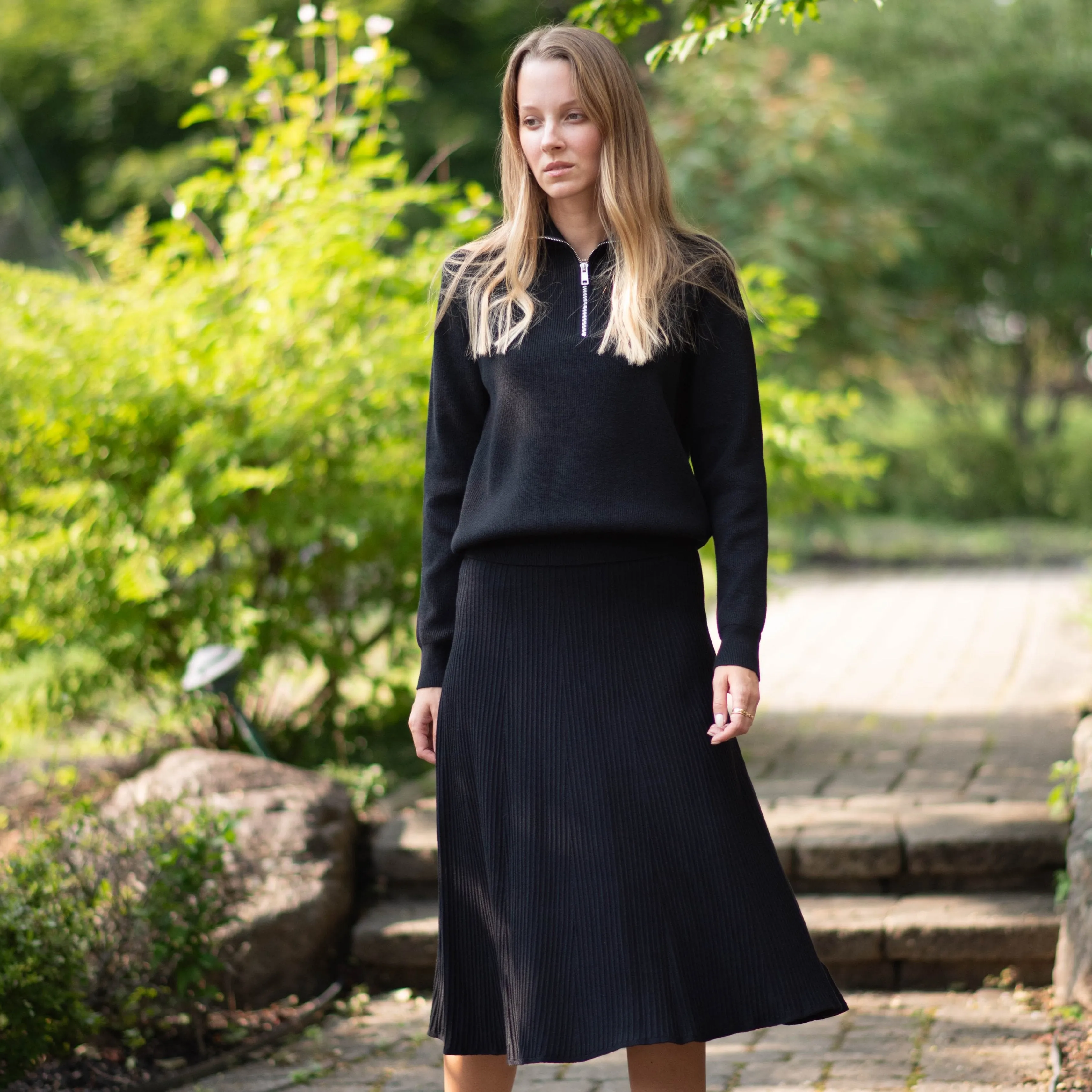 Midi Knit Skirt | Black  [Final Sale]