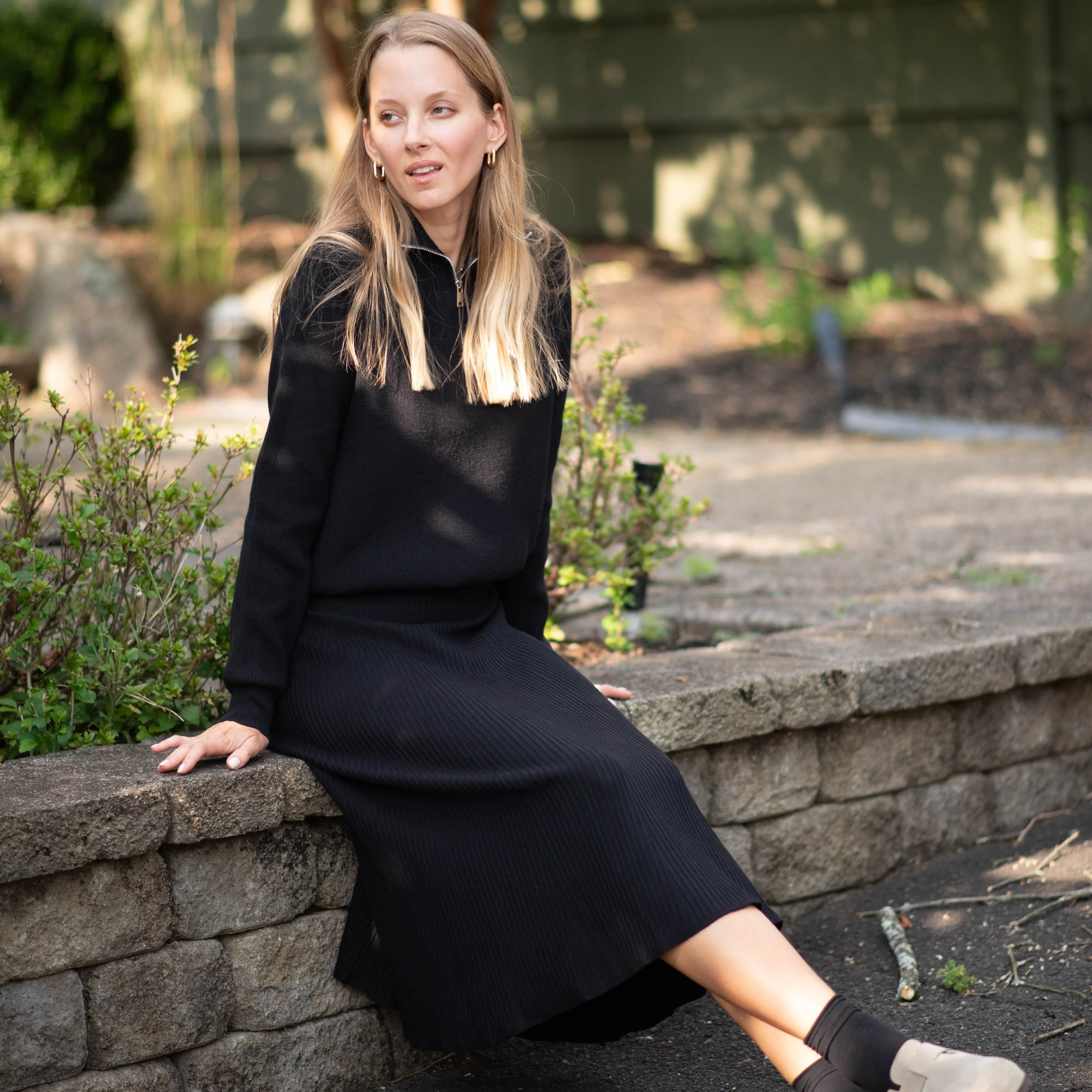 Midi Knit Skirt | Black  [Final Sale]