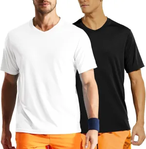 MIER Men's Quick Dry Workout Shirts Moisture Wicking Running Athletic Performance T-Shirts V Neck Top Tee, 2 Pack