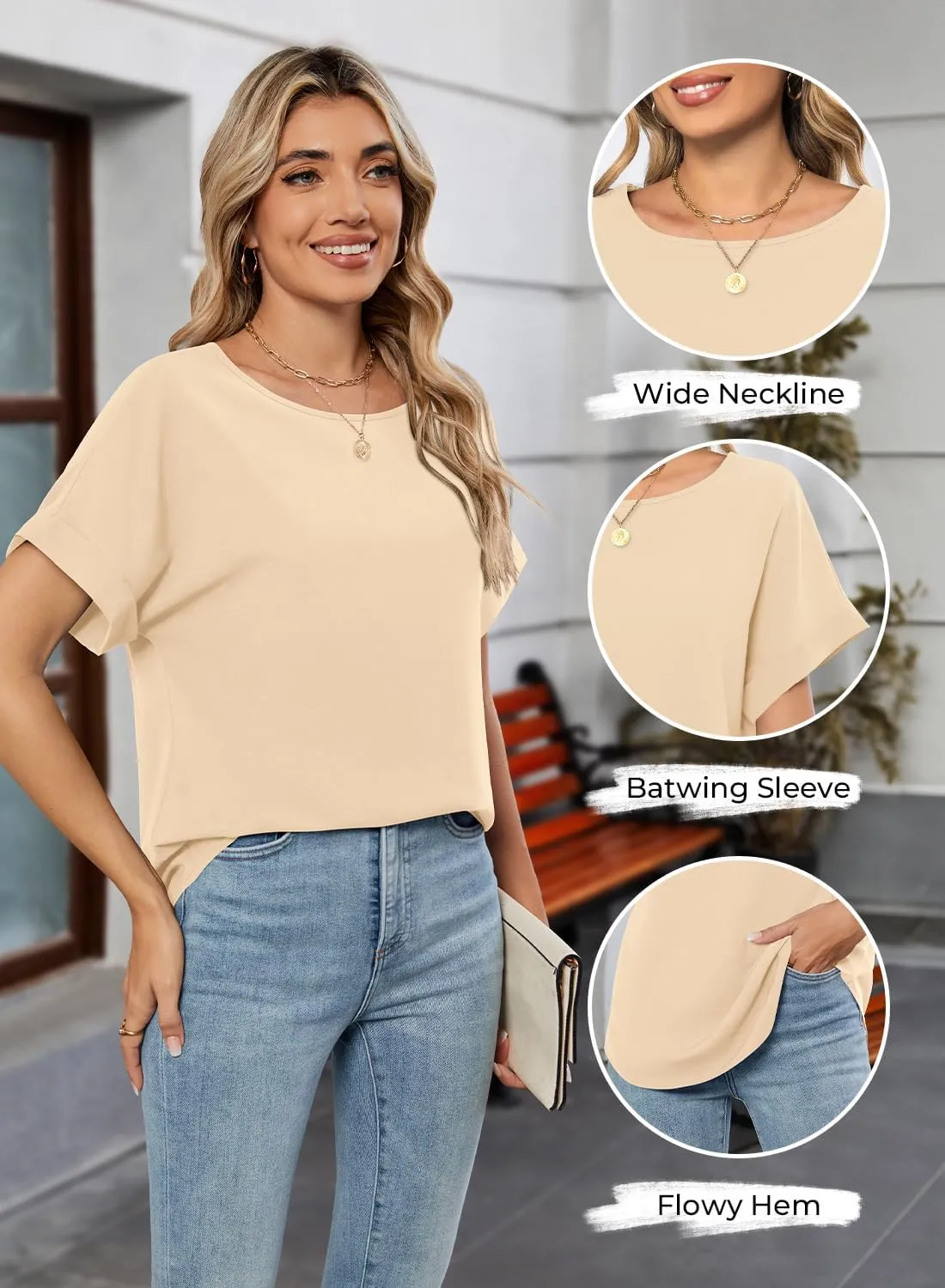 MIHOLL Womens Tops Dressy Casual Short Sleeve Solid Color Chiffon Blouses Summer Basic T Shirts