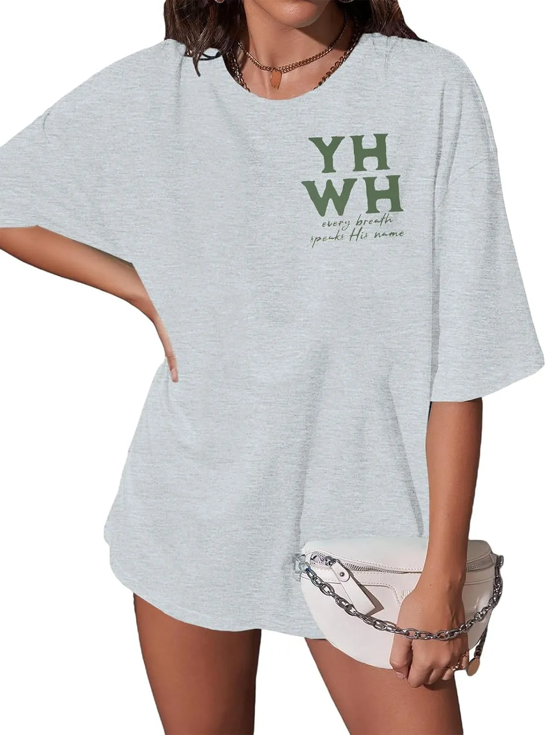 MNLYBABY Christian Oversized Shirt Women YHWH Tshirts Jesus Faith Inspirational Casual Tee Tops