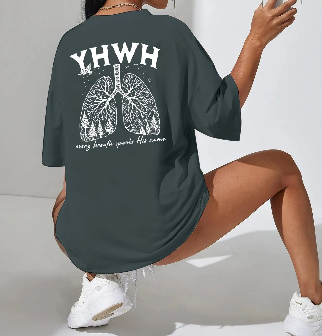MNLYBABY Christian Oversized Shirt Women YHWH Tshirts Jesus Faith Inspirational Casual Tee Tops