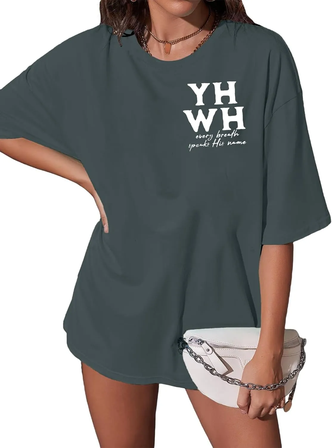MNLYBABY Christian Oversized Shirt Women YHWH Tshirts Jesus Faith Inspirational Casual Tee Tops