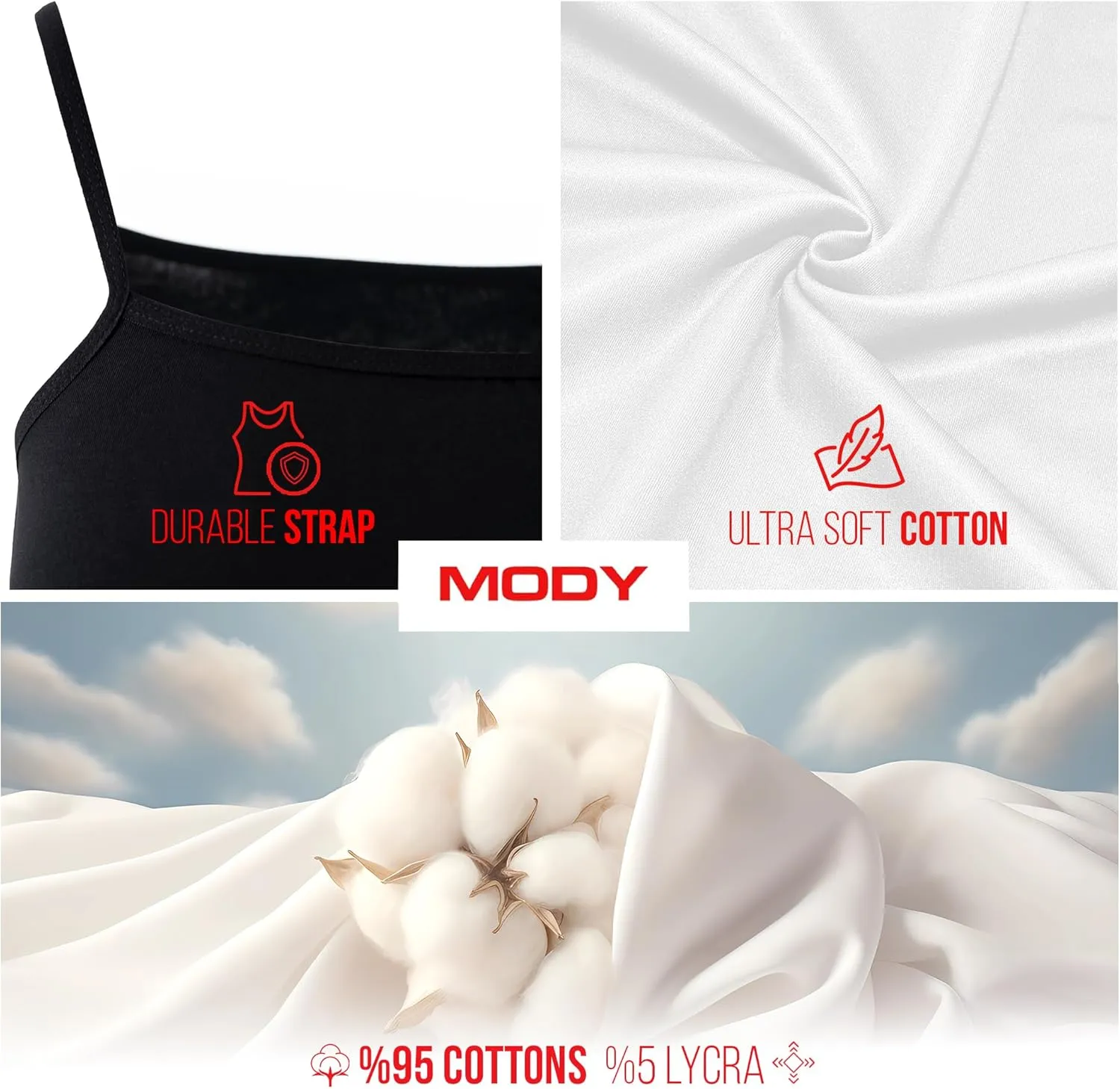 Mody Women's Camisole 3-Pack, Tank Top for Women, Cotton Camisole Tops for Women, Spaghetti Strap Womens Tank Tops Undershirt