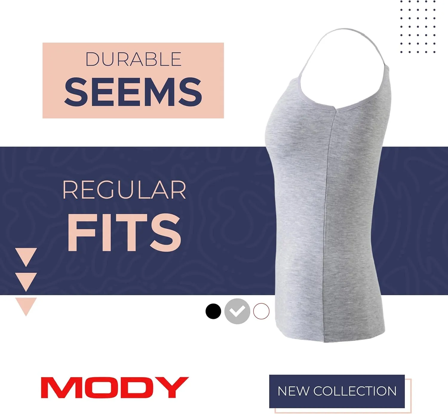 Mody Women's Camisole 3-Pack, Tank Top for Women, Cotton Camisole Tops for Women, Spaghetti Strap Womens Tank Tops Undershirt