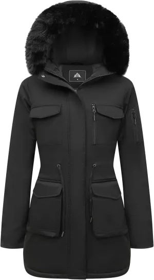 MOERDENG Women's Long Winter Coat Thickened Down Alternative Jacket Warm Puffer Jacket Waterproof Parka