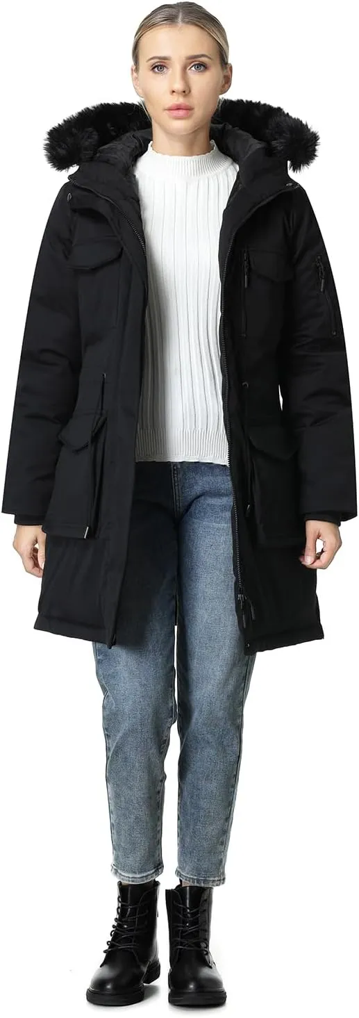 MOERDENG Women's Long Winter Coat Thickened Down Alternative Jacket Warm Puffer Jacket Waterproof Parka
