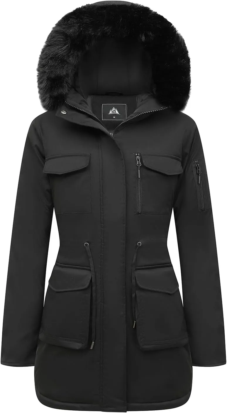 MOERDENG Women's Long Winter Coat Thickened Down Alternative Jacket Warm Puffer Jacket Waterproof Parka