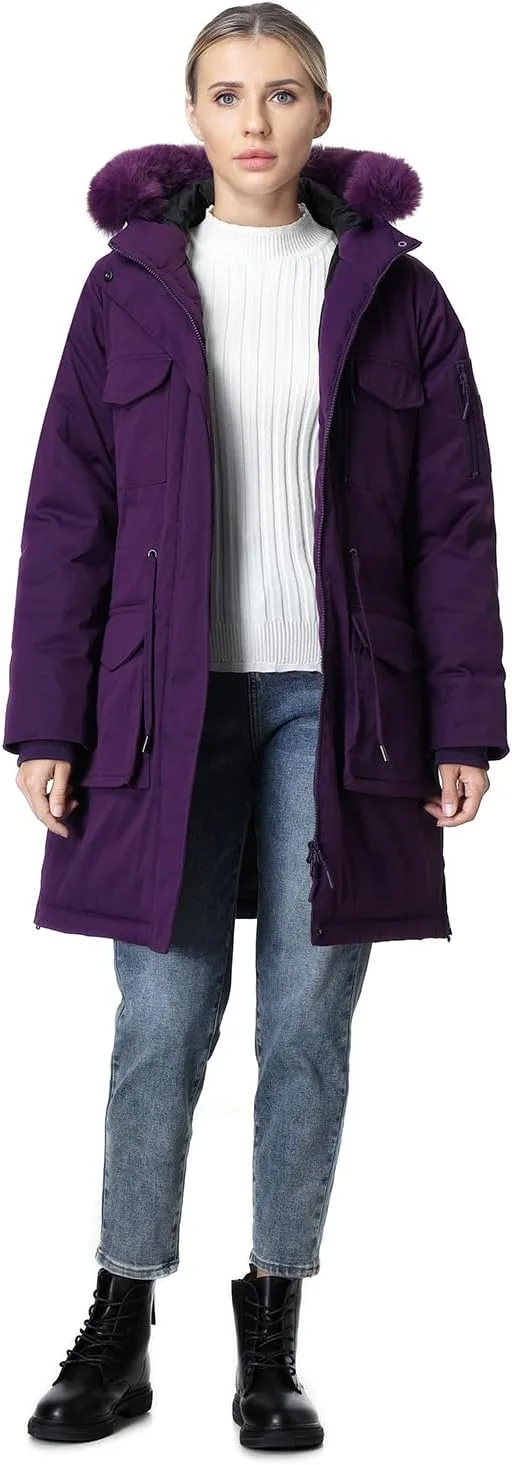MOERDENG Women's Long Winter Coat Thickened Down Alternative Jacket Warm Puffer Jacket Waterproof Parka