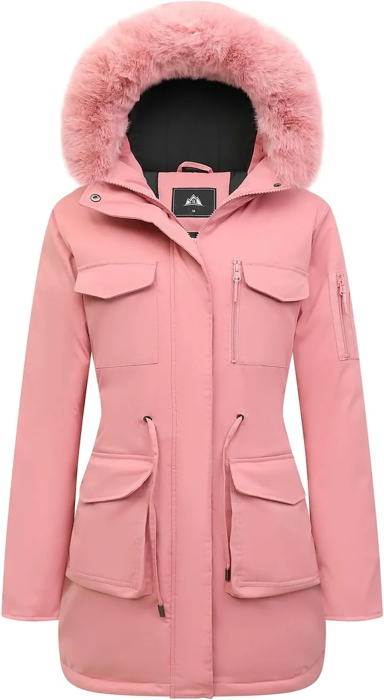MOERDENG Women's Long Winter Coat Thickened Down Alternative Jacket Warm Puffer Jacket Waterproof Parka