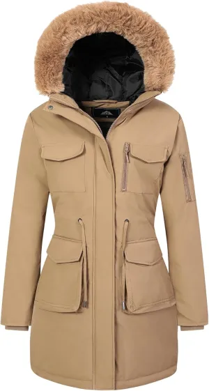 MOERDENG Women's Long Winter Coat Thickened Down Alternative Jacket Warm Puffer Jacket Waterproof Parka