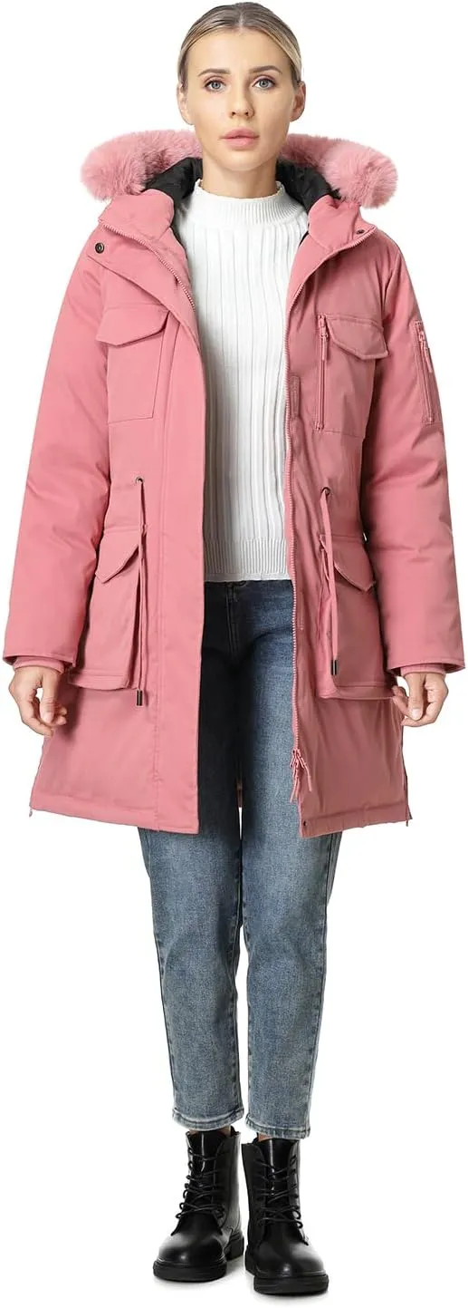 MOERDENG Women's Long Winter Coat Thickened Down Alternative Jacket Warm Puffer Jacket Waterproof Parka