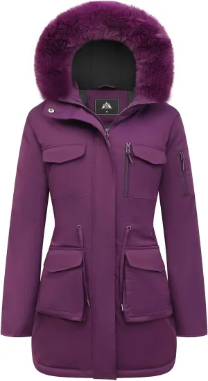 MOERDENG Women's Long Winter Coat Thickened Down Alternative Jacket Warm Puffer Jacket Waterproof Parka