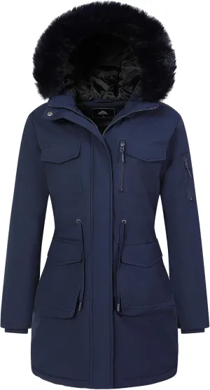 MOERDENG Women's Long Winter Coat Thickened Down Alternative Jacket Warm Puffer Jacket Waterproof Parka