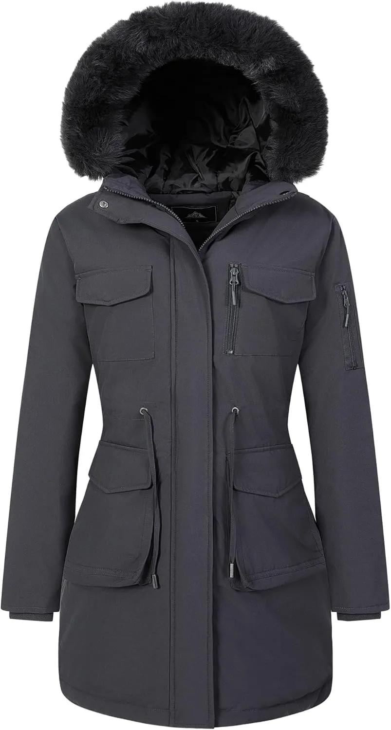 MOERDENG Women's Long Winter Coat Thickened Down Alternative Jacket Warm Puffer Jacket Waterproof Parka