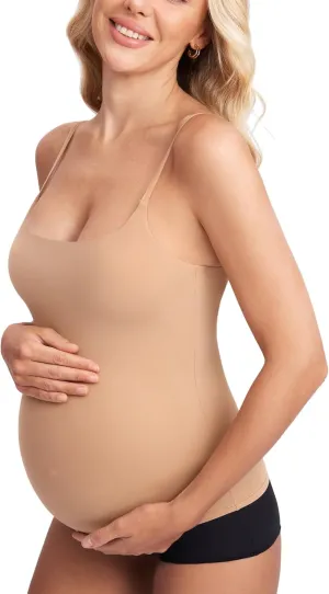 MOMANDA Inbarely Maternity Tank Top for Woman Square Neck Camisole with Built in Bra Sleeveless Pregnancy Basic Yoga Tops