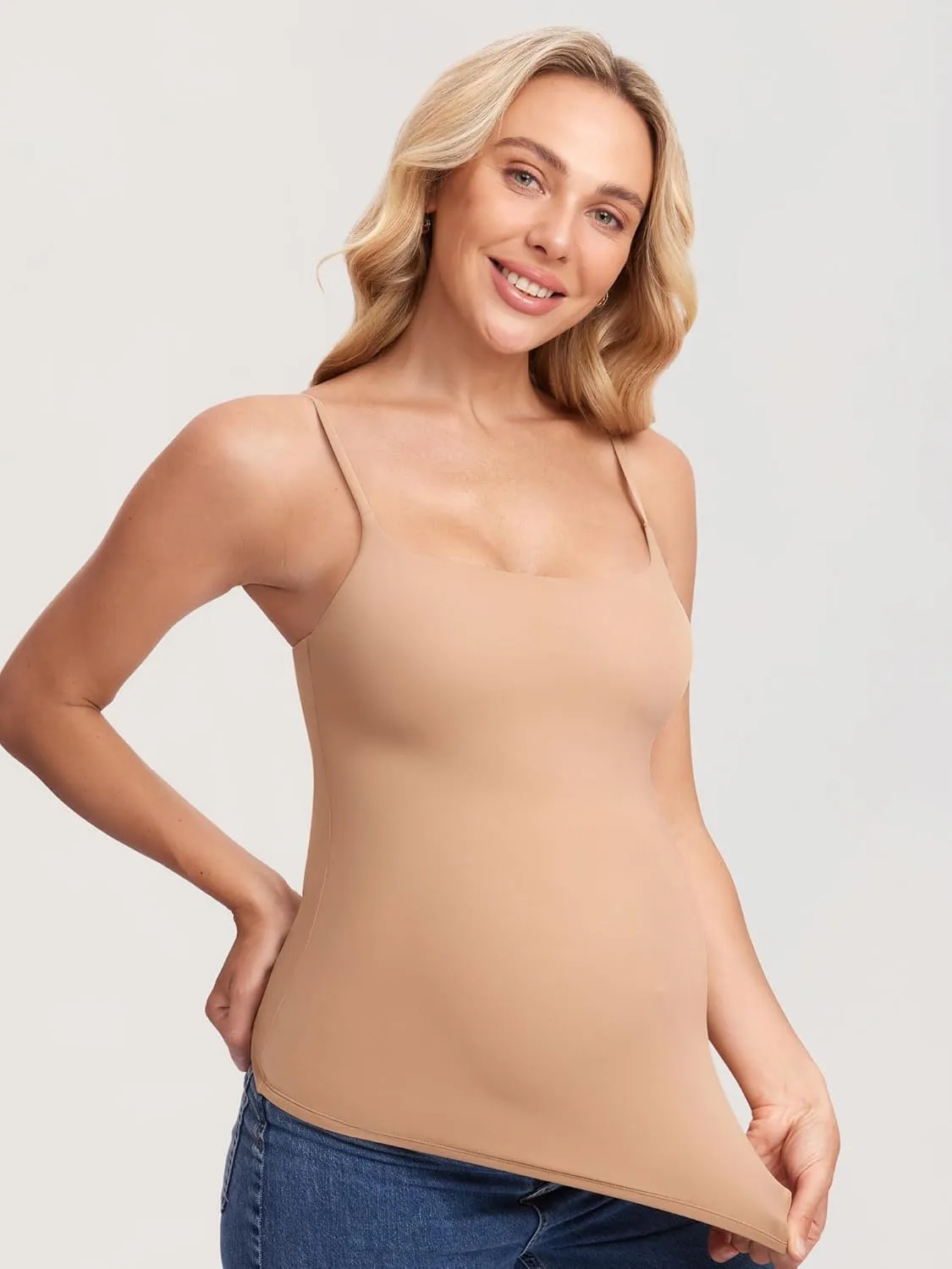 MOMANDA Inbarely Maternity Tank Top for Woman Square Neck Camisole with Built in Bra Sleeveless Pregnancy Basic Yoga Tops