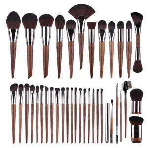 MUF 37 Series High Quality Aluminum Vegan Makeup Brushes with Wooden Handle Vegan Makeup Brushes Wholesale from Factoryفرش مكياج نباتية عالية الجودة مصنوعة من الألومنيوم بمقبض خشبي من سلسلة 37 من MUF فرش مكياج نباتية للبيع بالجملة من المصنع