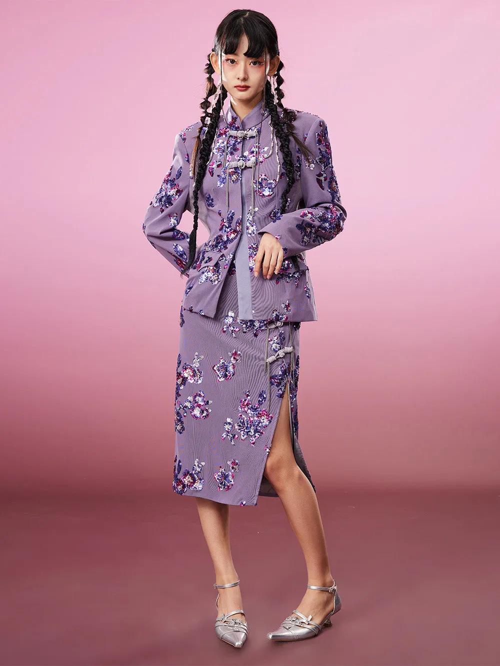 MUKZIN Chinese Style Print Retro Slit Skirts