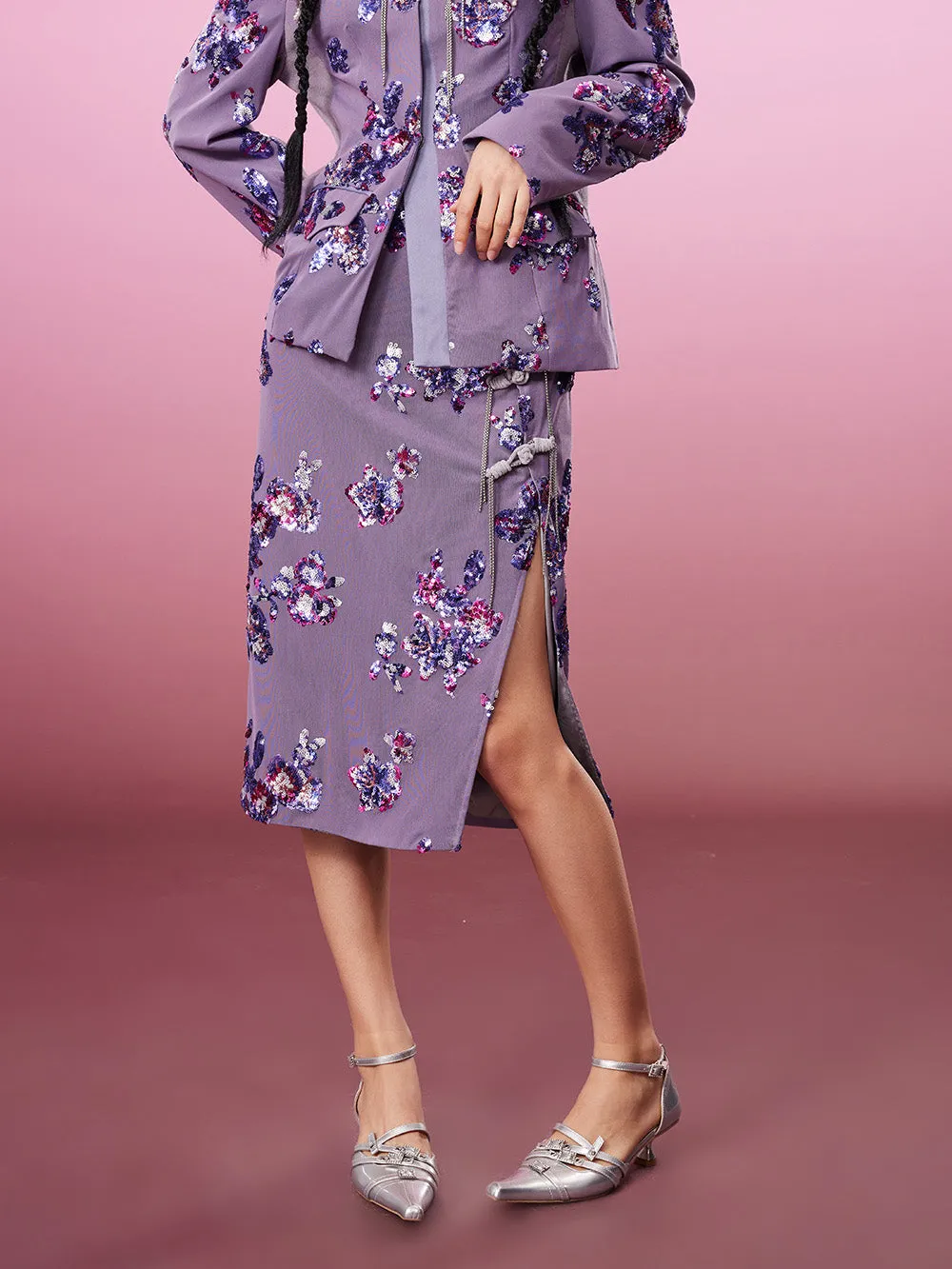 MUKZIN Chinese Style Print Retro Slit Skirts