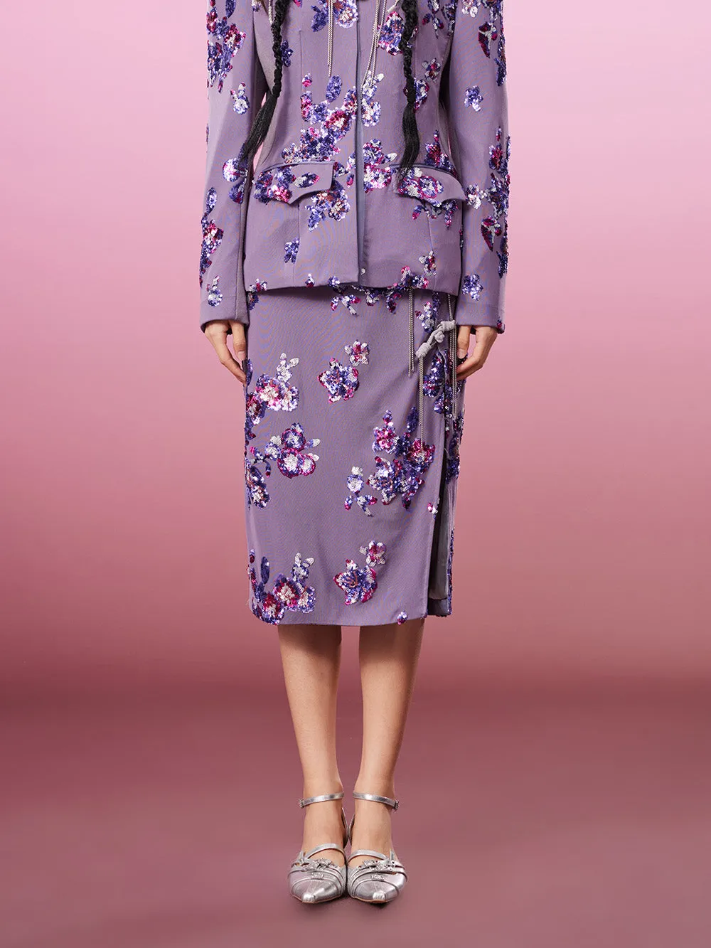 MUKZIN Chinese Style Print Retro Slit Skirts