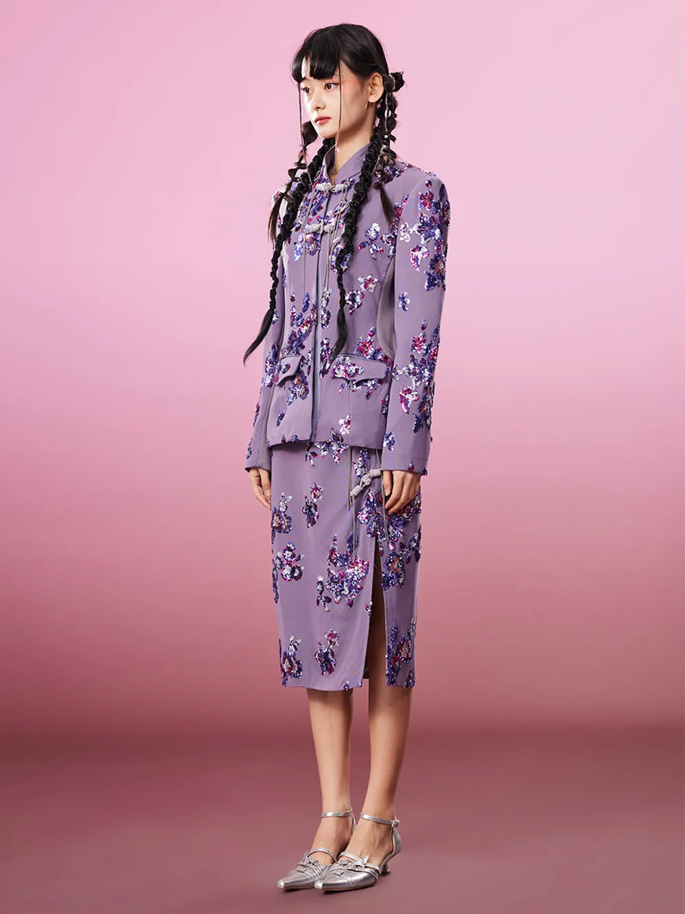 MUKZIN Chinese Style Print Retro Slit Skirts