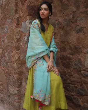 Nazneen Powder Blue Tissue Chanderi Embroidered Dupatta