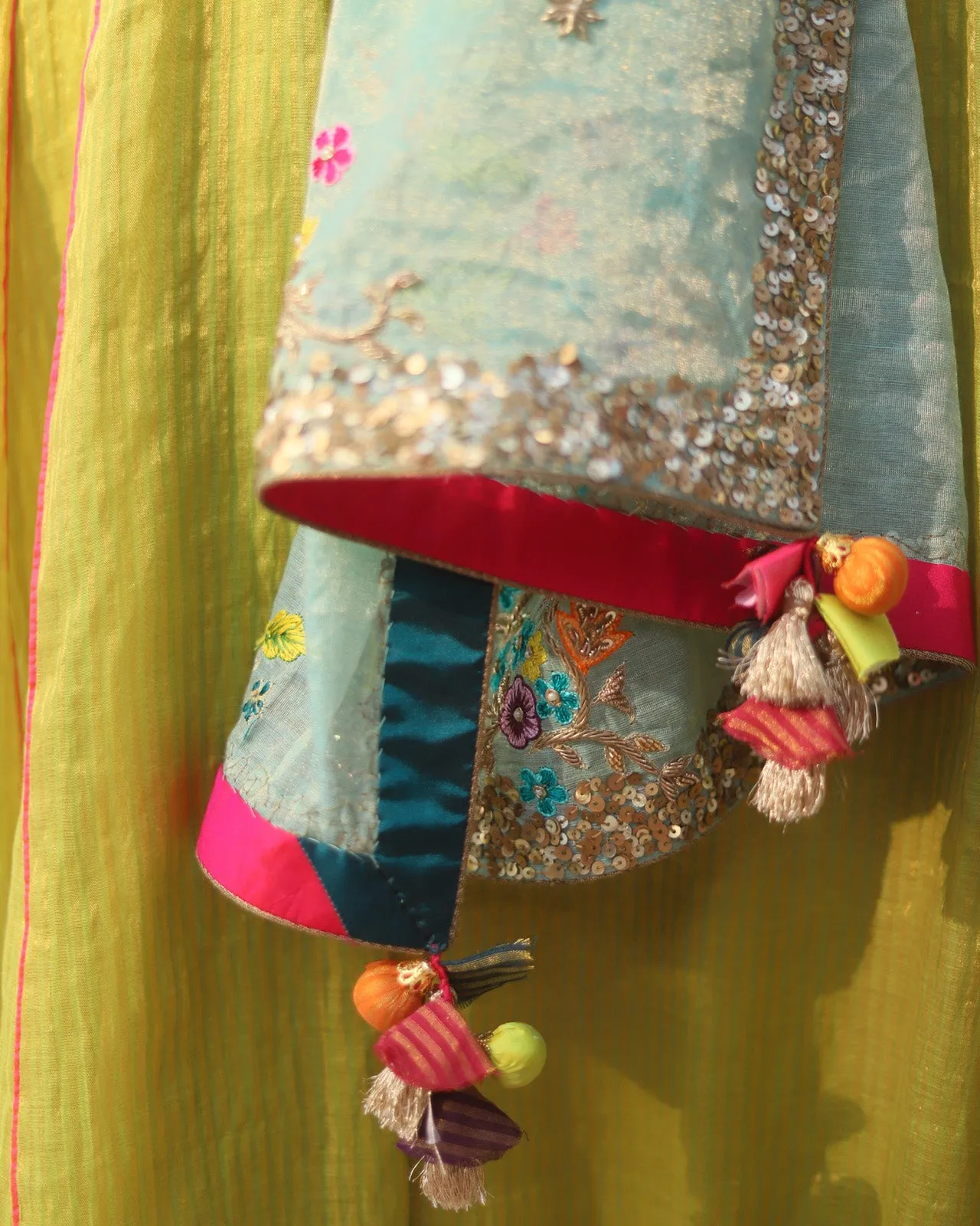 Nazneen Powder Blue Tissue Chanderi Embroidered Dupatta