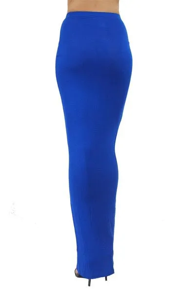 New Womens Fashion Style Ruffle Up Body Ruched Maxi Skirt Blue