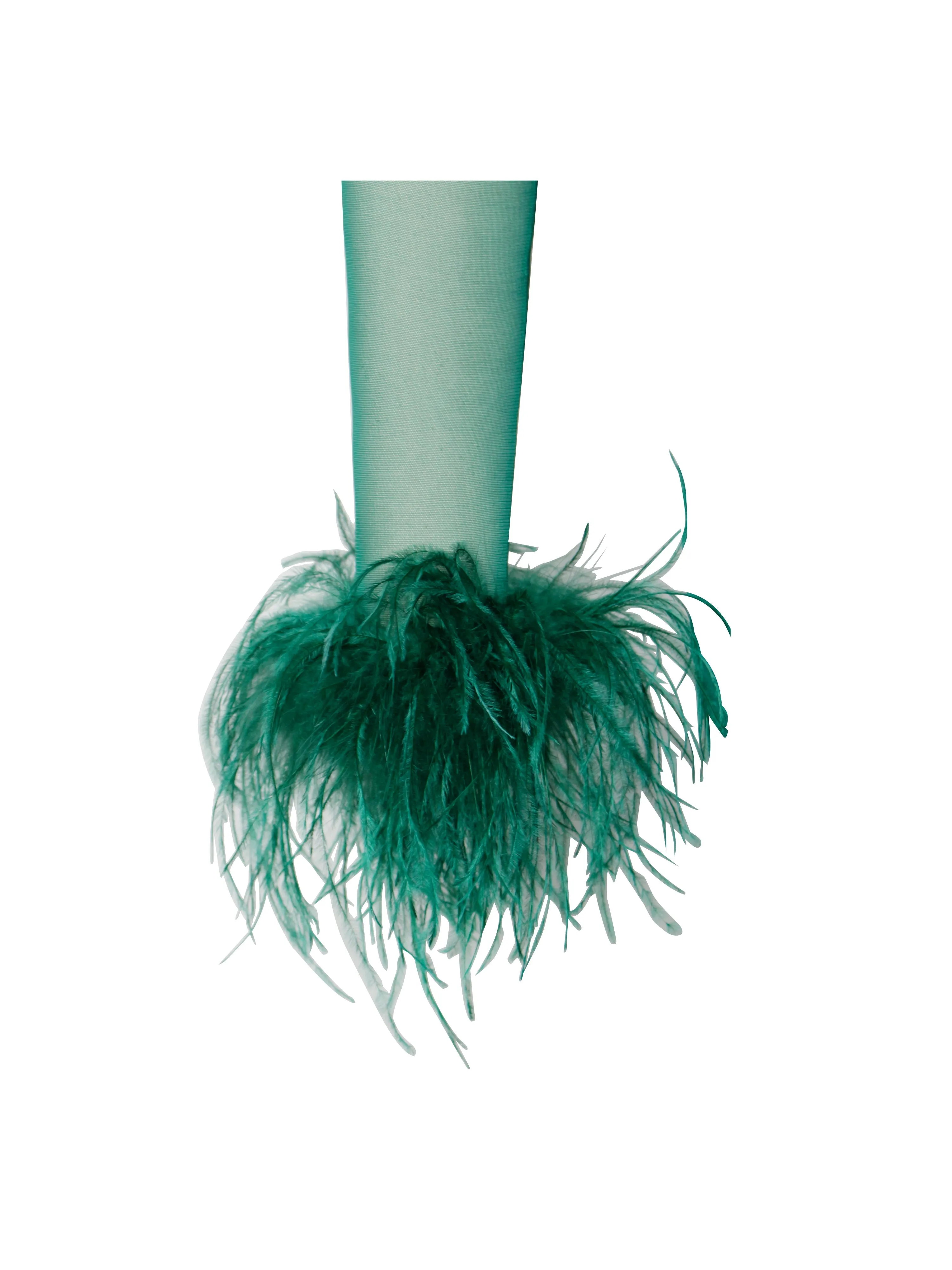 Oaklie Emerald Green Satin Graceful Mesh Sleeve Dress With Feathers