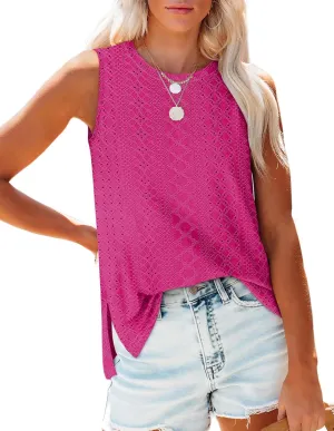 OFEEFAN Womens Tank Tops High Neck Summer Tops Eyelet Sleeveless Shirts Loose Fit 2025