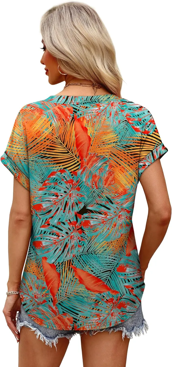OFEEFAN Womens Tops and Blouses Dressy Casual V Neck Tshirts Short Sleeve Summer Clothes Trendy 2025