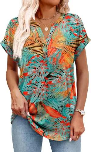 OFEEFAN Womens Tops and Blouses Dressy Casual V Neck Tshirts Short Sleeve Summer Clothes Trendy 2025