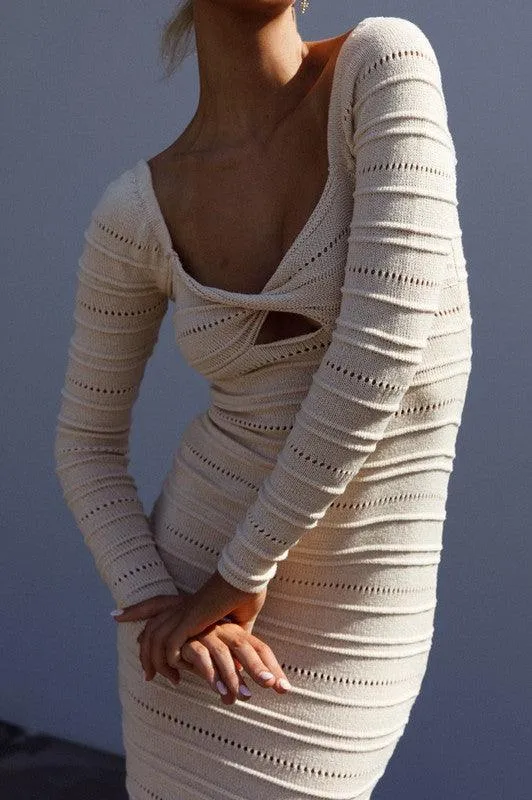 One and Only Collective Crochet Knit Long Sleeved Midi Dress