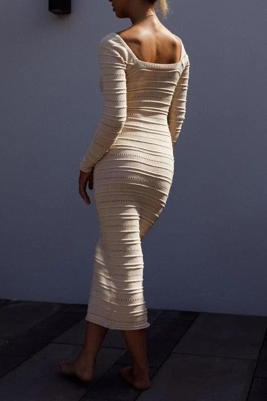 One and Only Collective Crochet Knit Long Sleeved Midi Dress