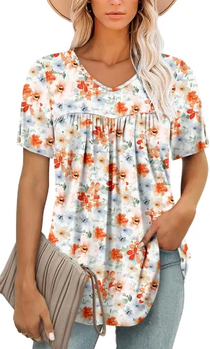 ONLYSHE Women Trendy Summer Shirts and Blouses Short Sleeve Tunic Tops V Neck Loose Fit Casual Tees
