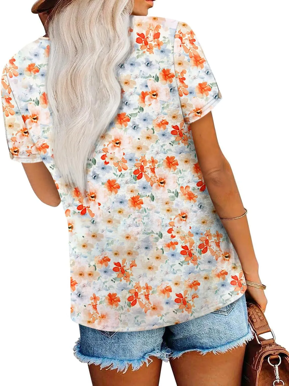 ONLYSHE Women Trendy Summer Shirts and Blouses Short Sleeve Tunic Tops V Neck Loose Fit Casual Tees