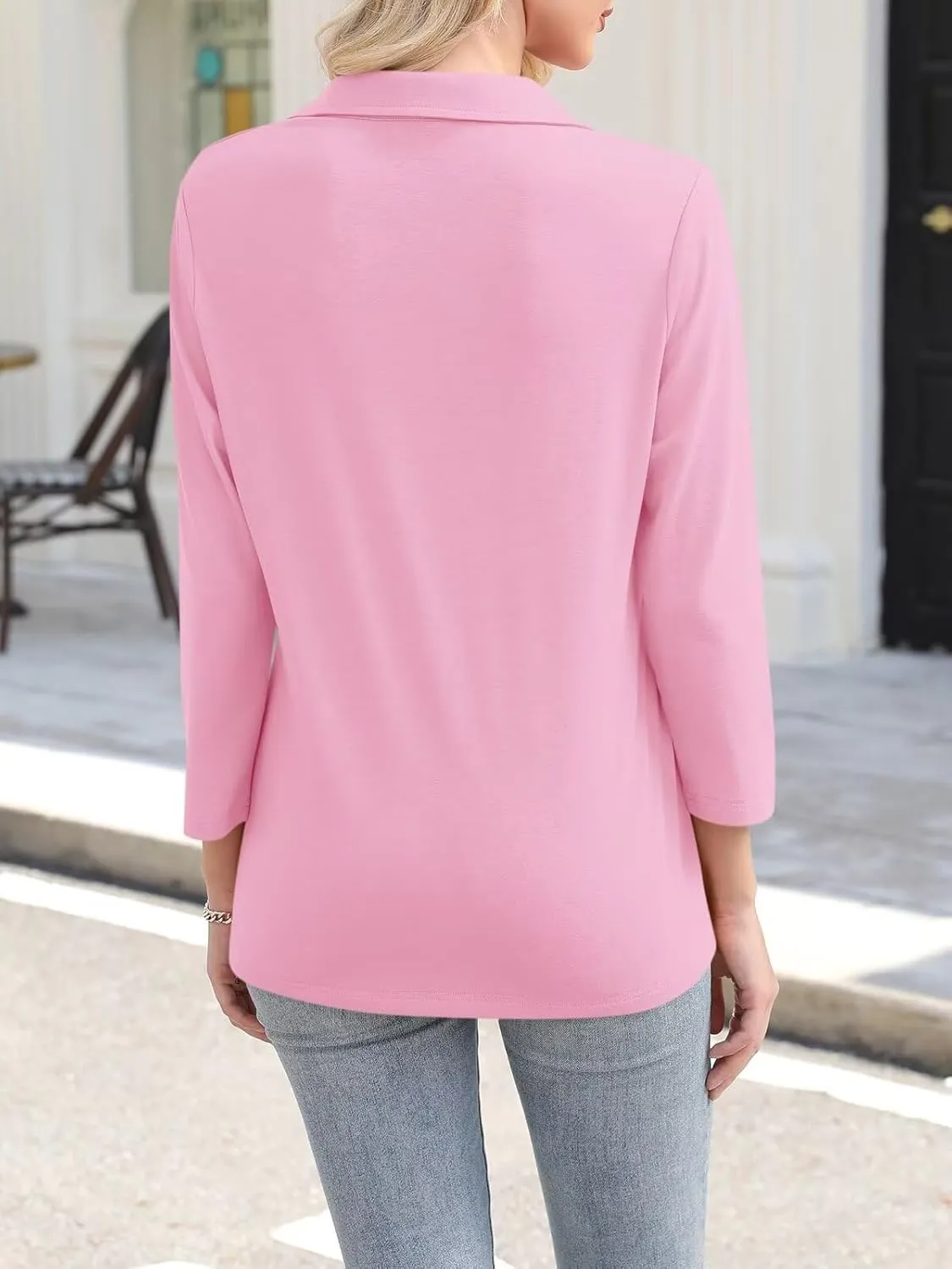 ORANDESIGNE Women's 3/4 Sleeves V Neck Polo Shirts Casual Summer Tops Basic Collar Cute Tees