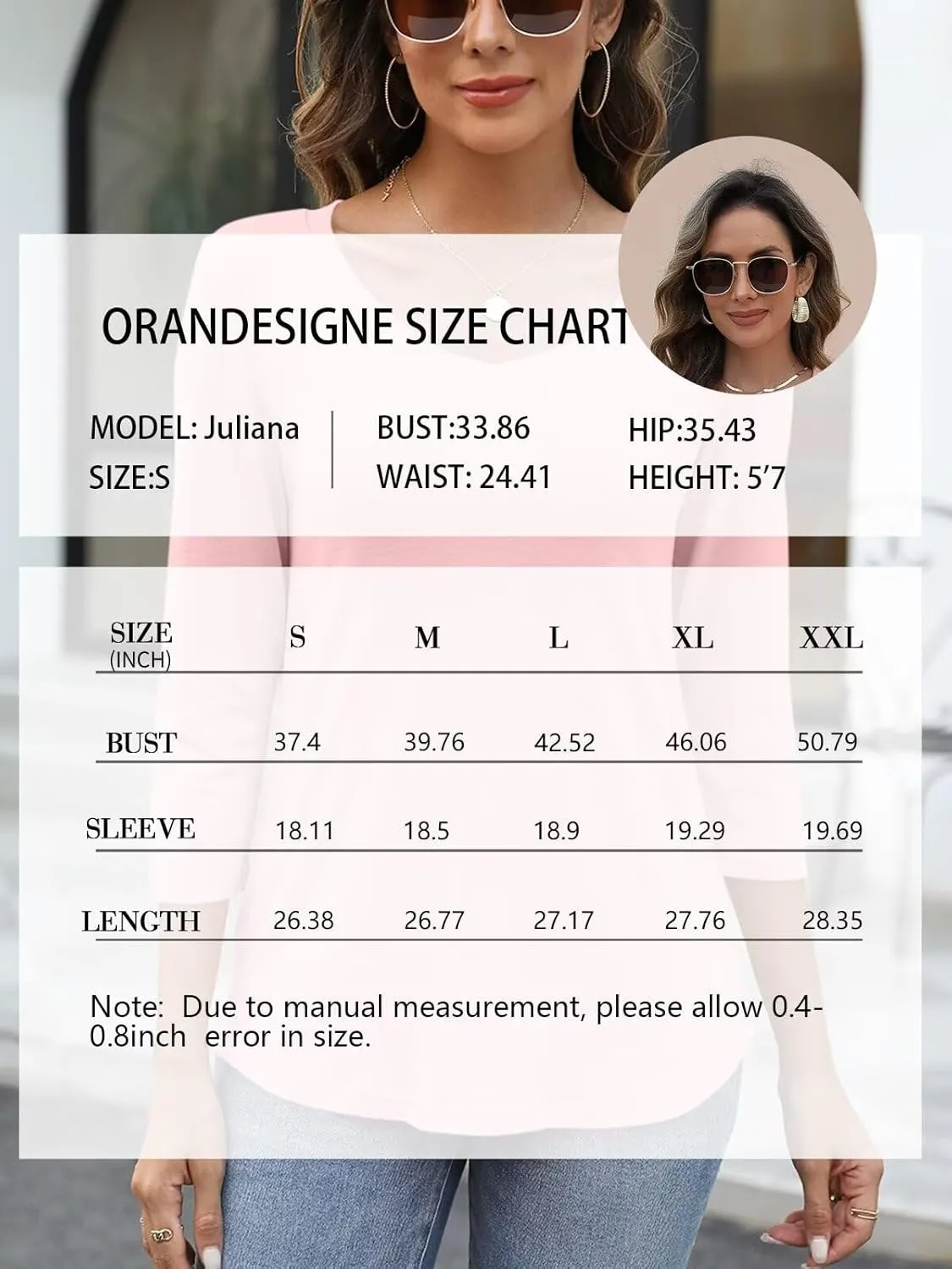 ORANDESIGNE Women's 3/4 Sleeves V Neck T Shirts Casual Summer Tops Basic Tees