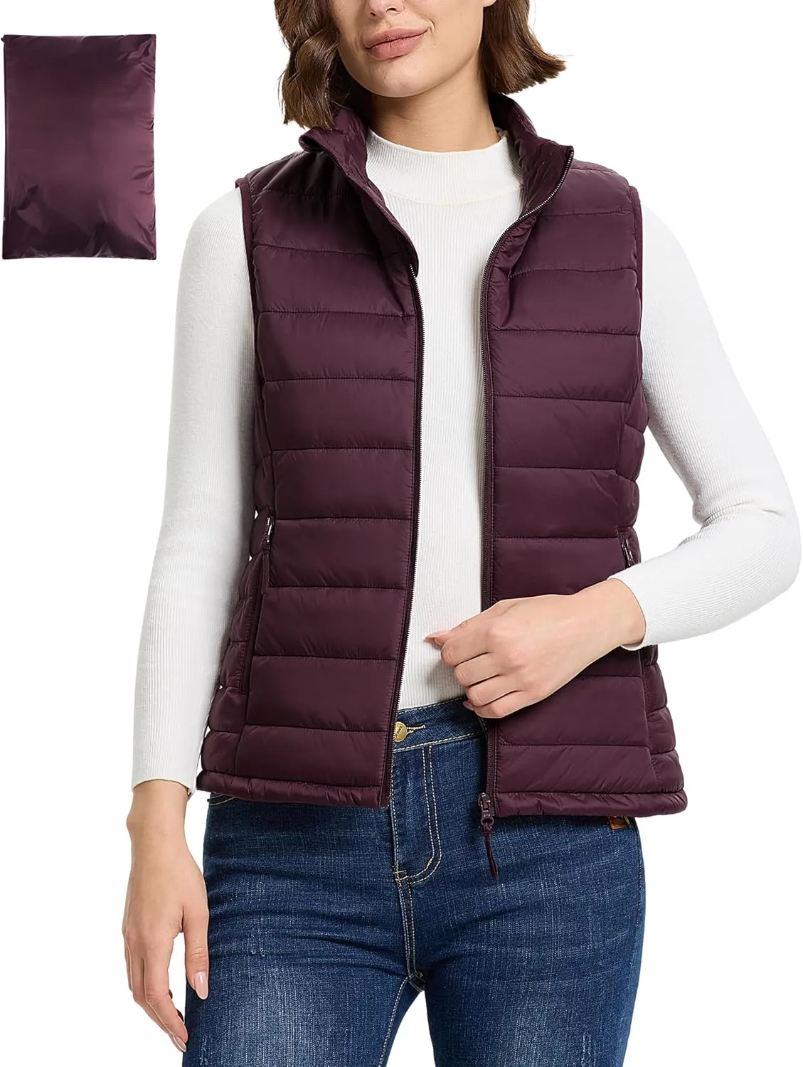 Outdoor Ventures Women's Lightweight Puffer Vest Outerwear Zip Up Warm Sleeveless Winter Jacket Padded Gilet Quilted Coat