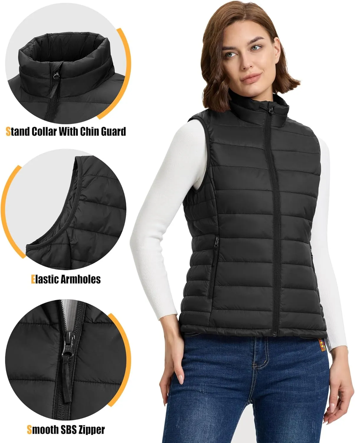 Outdoor Ventures Women's Lightweight Puffer Vest Outerwear Zip Up Warm Sleeveless Winter Jacket Padded Gilet Quilted Coat