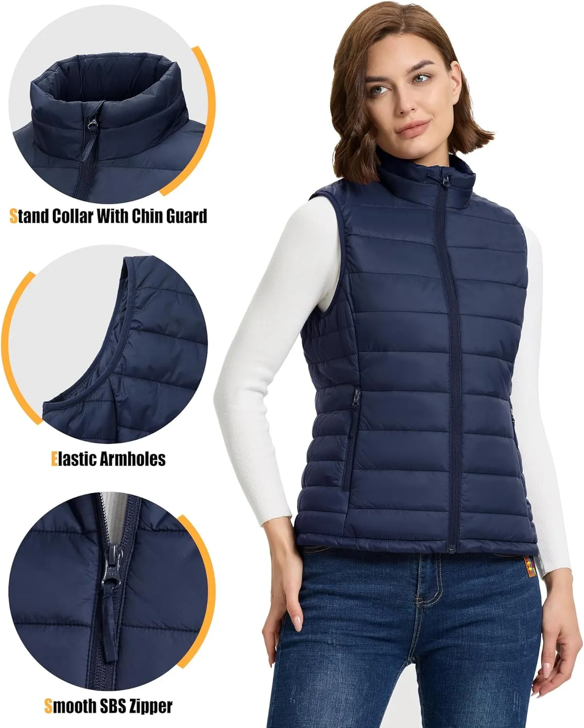 Outdoor Ventures Women's Lightweight Puffer Vest Outerwear Zip Up Warm Sleeveless Winter Jacket Padded Gilet Quilted Coat