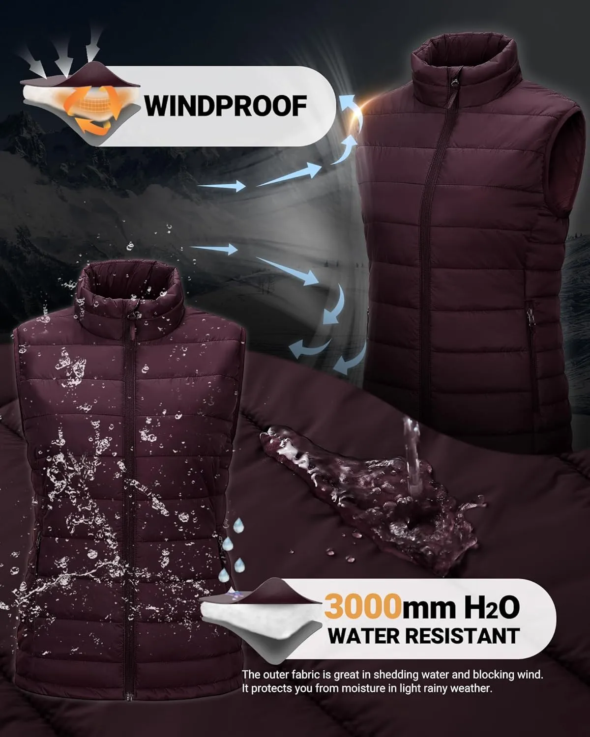 Outdoor Ventures Women's Lightweight Puffer Vest Outerwear Zip Up Warm Sleeveless Winter Jacket Padded Gilet Quilted Coat