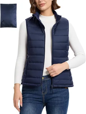 Outdoor Ventures Women's Lightweight Puffer Vest Outerwear Zip Up Warm Sleeveless Winter Jacket Padded Gilet Quilted Coat